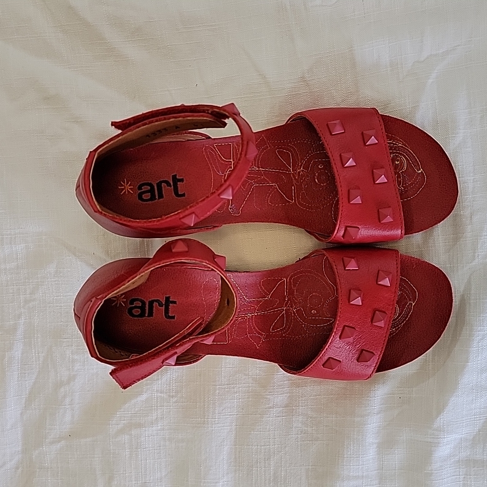 ART wedges Size 10 GUC leather studded velcro open toe sandals Euro Size 41 - Picture 5 of 7